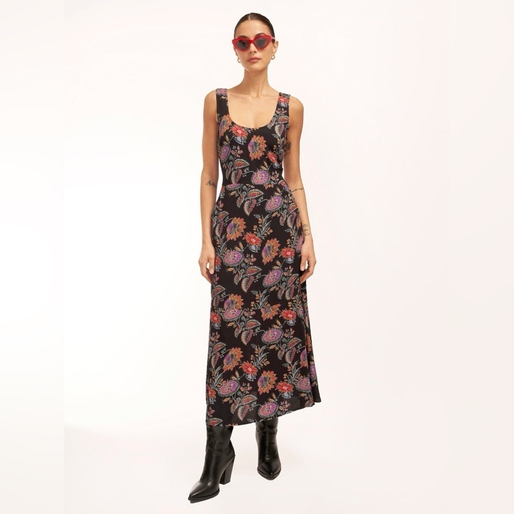 Equipment Femme Everett Maxi Dress Women’s Size 12 Floral Print Black Red Purple